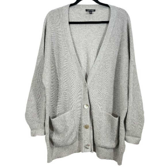 Eileen Fisher Waffle Patch Pocket Cardigan Sweater Gray XL Pre-Loved - Picture 1 of 4